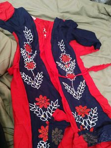 Red Dress with Floral Embroidery