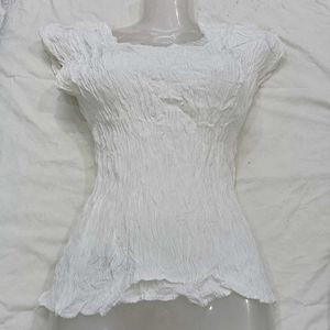 White Textured 👗Cap Sleeve Top