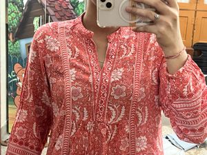 Chic Coral Floral Print Kurta