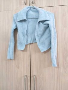 Baby Blue Fuzzy Cropped Cardigan