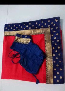 Elegant Red Saree with Navy Blue Border