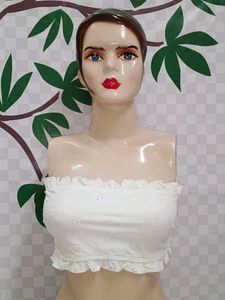 (100)White Ruffle Trim Tube Top