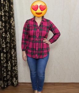 Pink Plaid Long Sleeve Tunic Top