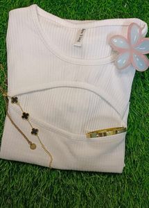 White Ribbed Cut-out One piece