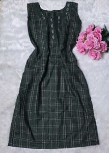 Elegant Black Cotton Checked Kurta Set with Straig