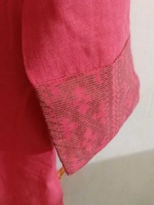 Pink Cotton Kurta Solid