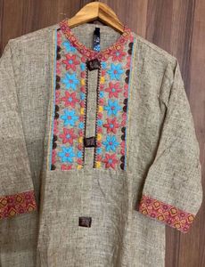 🆕Embroidery Pure Cotton Kurta (XXL)