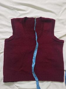 Maroon Knitted Sleeveless Sweater Vest