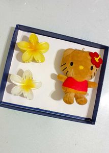 Hello Kitty & Flower Hair Clips Set