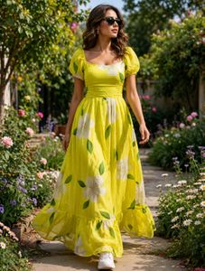 Vibrant Yellow Floral Maxi Dress