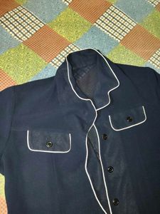 Navy Blue Button-Up Blouse
