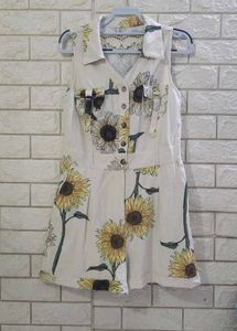 Sunflower Print Sleeveless Utility Romper