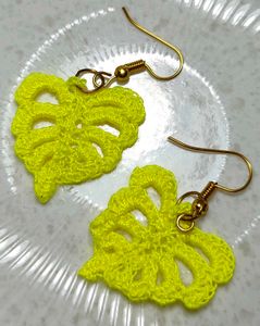 Yellow Crochet Leaf Earrings