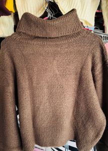 Brown Turtleneck Crop Sweater
