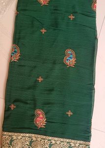 Elegant Green Embroidered Saree
