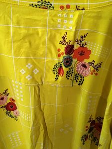Bright Yellow Kurti with Floral Print