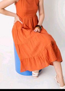 Orange Tiered Midi Dress
