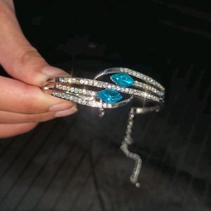 Silver Rhinestone Blue Turquoise Gemstone Bracelet