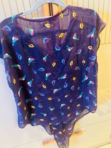 Charming Bird Print V-Neck Button-Up Top