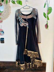 Vintage Black Anarkali Gold Embellishments