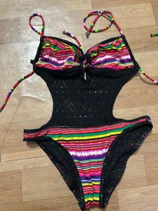 Black Monokini with Colorful Trim