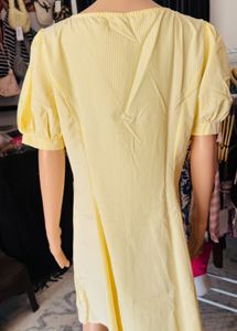 Yellow Striped Puff Sleeve Mini Dress