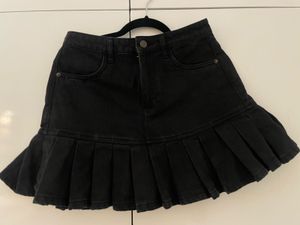 Black Denim pleated Mini skirt