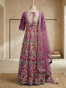 Embroidered Net Gown with Dupatta