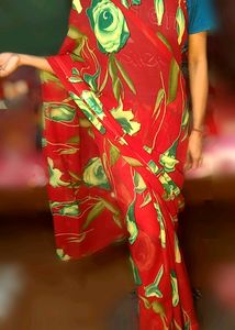 Red & Green Floral Saree