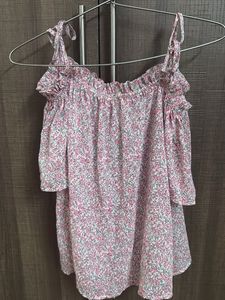 Pink Floral Cold Shoulder Top