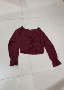 Maroon Crop Top with Knot Detail
