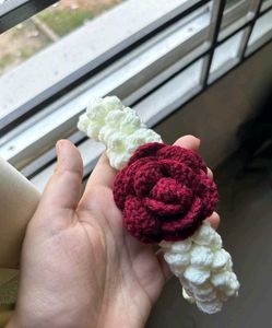 Rose Crochet Hair Bun gajra with white flowers