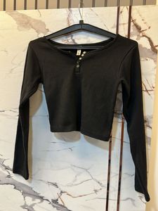 Black Ribbed Long Sleeve Top, Bust- 32/30 Strechab
