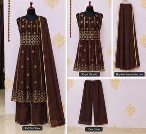 Elegant Brown Kurta Set with Gold Embellishments