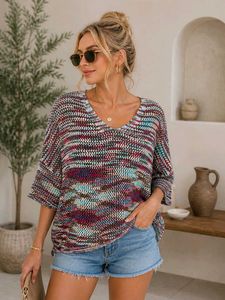Colorful Striped Knit V-Neck Top