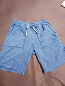 Blue Cotton Drawstring Shorts