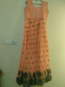 Elegant Peach Floral Anarkali Gown