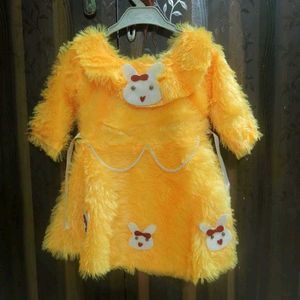 Cute Yellow Faux Fur Bunny Dress