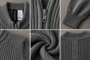 CHARCOAL GREY RIBBED ZIP-UP CROPPED SWEATER