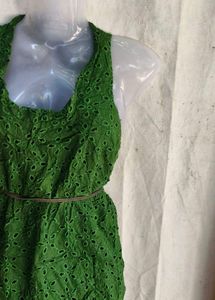 Green Embroidered Mini Dress