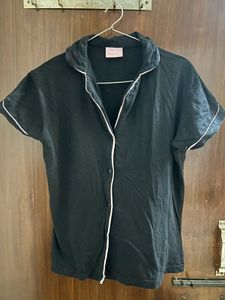 Black Pajama Top with White Piping