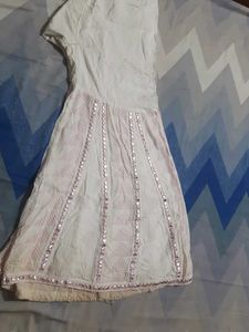 Pink Striped Kurta with White Pants Set