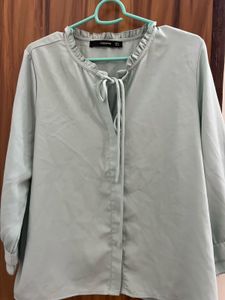 Elegant Light Blue Tie-Neck Blouse