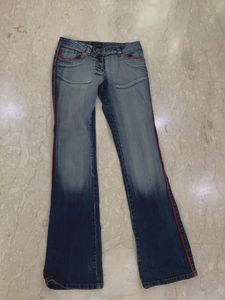 Blue Flare Jeans with Red Trim