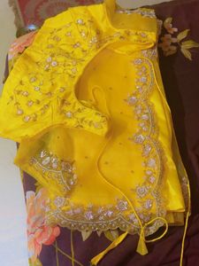 handwork yellow organza Saree
