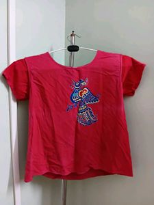 Unique Embroidered Red Top
