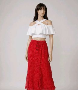 Red Ethnic Skirt and white top combo