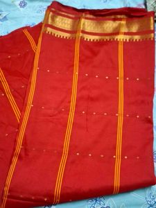 Elegant Red Silk Saree with Gold Border