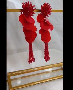 Stunning Red Beaded Tassel Earrings