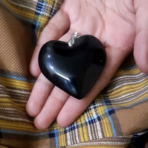Y2k BIG Black Glass Heart Pendant With Cord